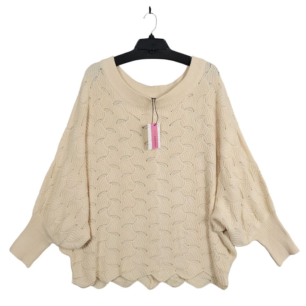 NWT ANDREE By UNIT Cream Knit Dolman Sweater Feminine Coquette Romantic SIZE 3X